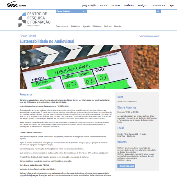 Leia mais sobre o artigo SESC – Sustentabilidade no Audiovisual